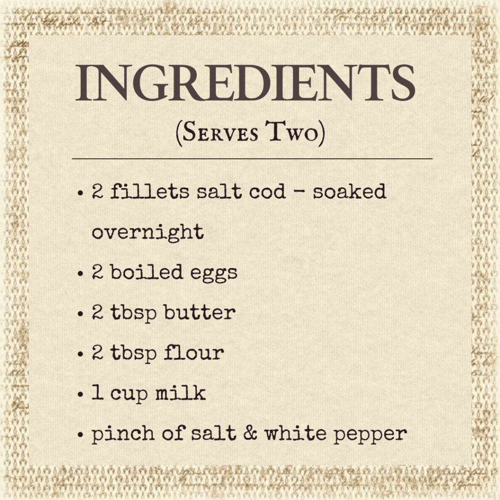 Ingredients list for salt cod dish