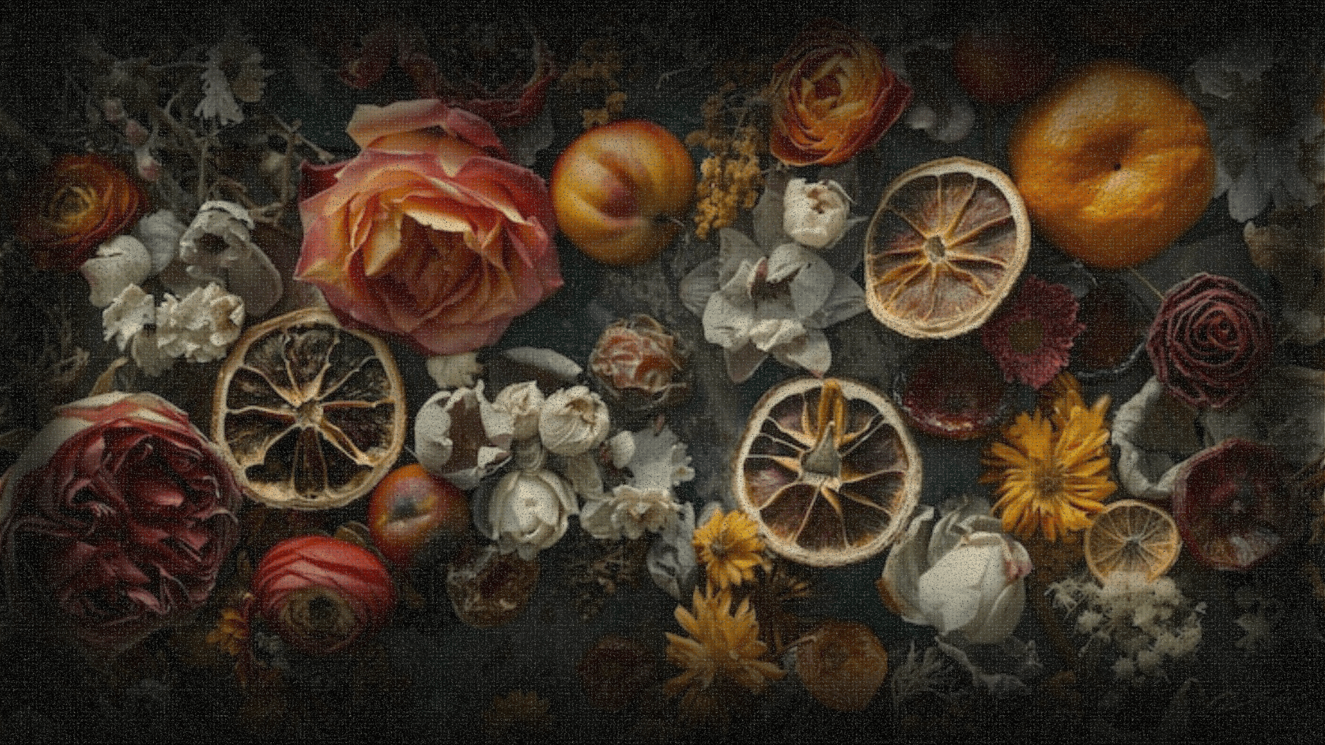 Dried flowers and citrus slices arrangement